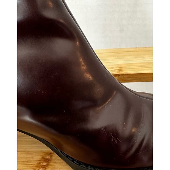 Zara burgundy dark Cherry ankle boots leather size 6 with zipper and gold buckle - Picture 7 of 8